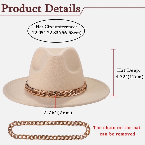 NWT  Cream Fedora with Gold Chain Accent - Picture 5 of 5